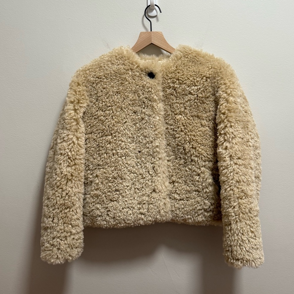 Rag & Bone Sabrina faux fur coat cropped shearling jacket beige glam winter cute - Picture 3 of 11